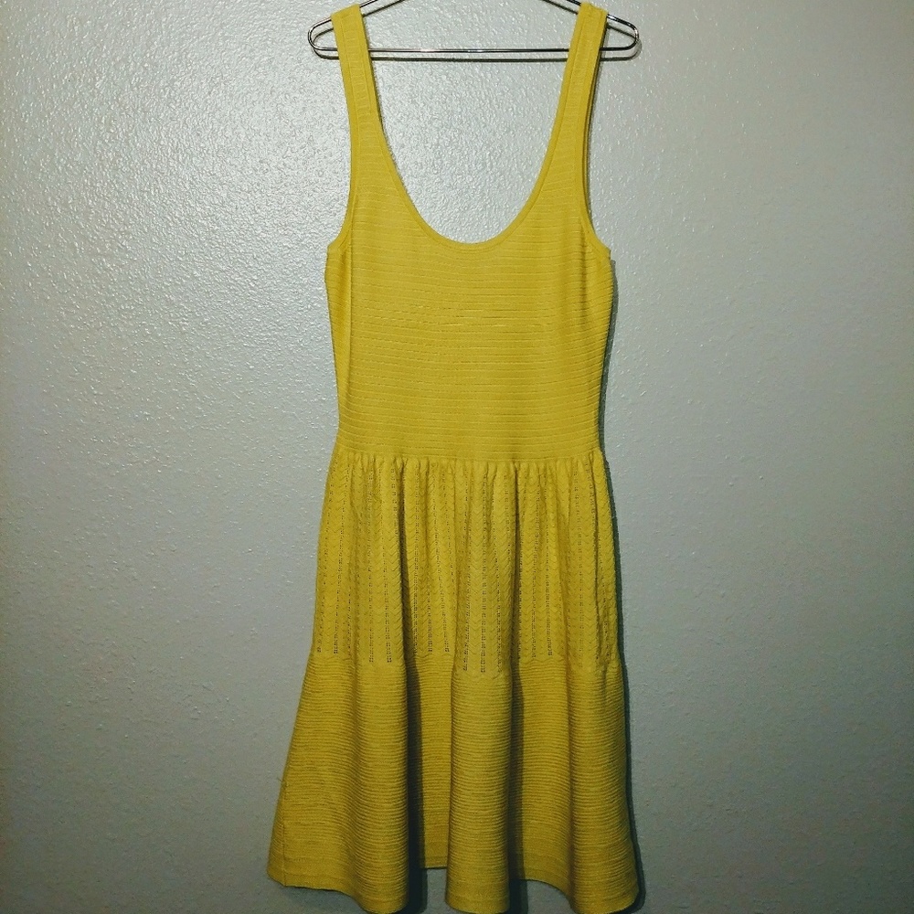 Yellow Knit Fit Flare Dress